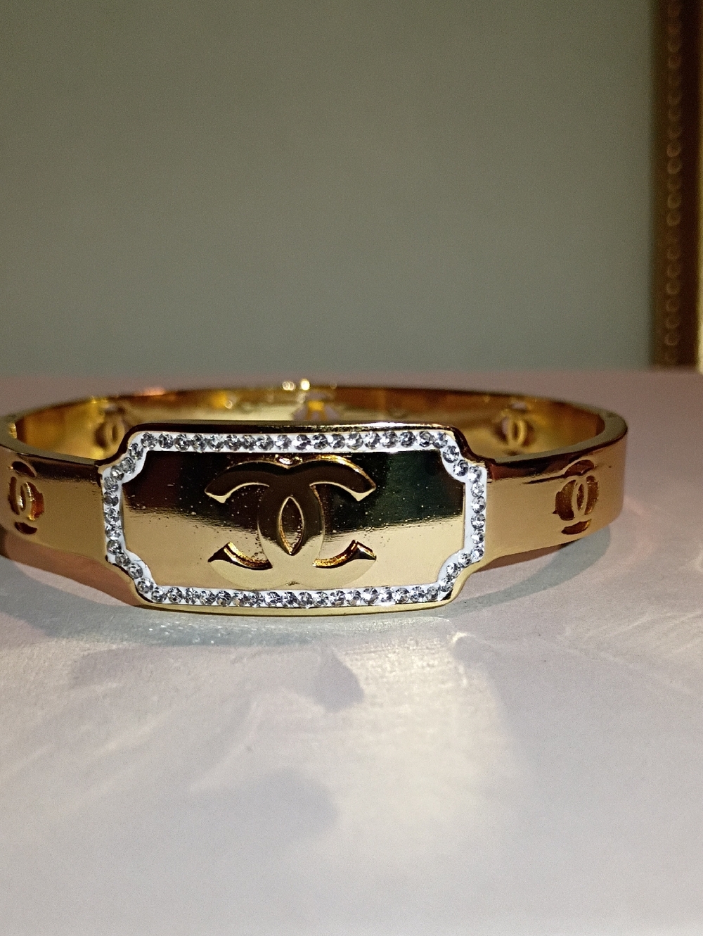 New Gold-Tone Crystal-Trim CC Emblem Bracelet